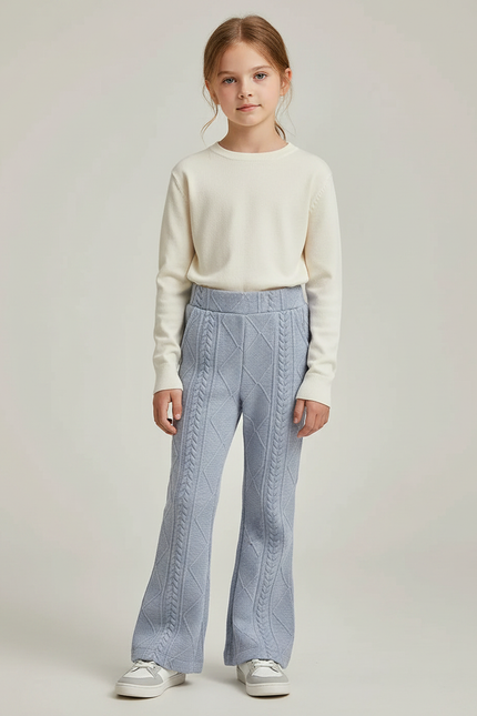 Pantalon Patte D'Éléphant Bleu Ciel Tricoté Torsadé Fille - Maille