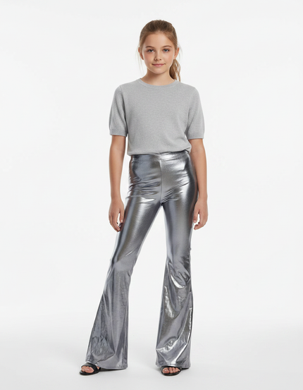 Pantalon Patte D'Éléphant Métallisé Argenté Brillant Évasé - Polyester