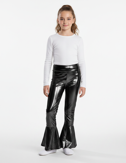Pantalon Patte D'Éléphant Noir Brillant Métallique Évasé Enfant - Simili cuir