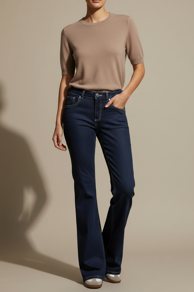 Pantalon Patte D'Éléphant Jean Bleu Marine Évasé Classique