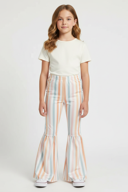 Pantalon Patte D'Éléphant Rayé Multicolore Évasé Confortable Fille - Polyester