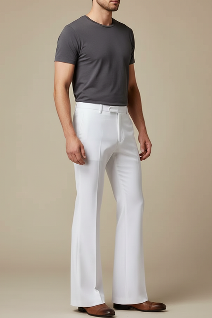 Pantalon Patte D'Éléphant Blanc Élégant Homme Ajusté Formel - Polyester