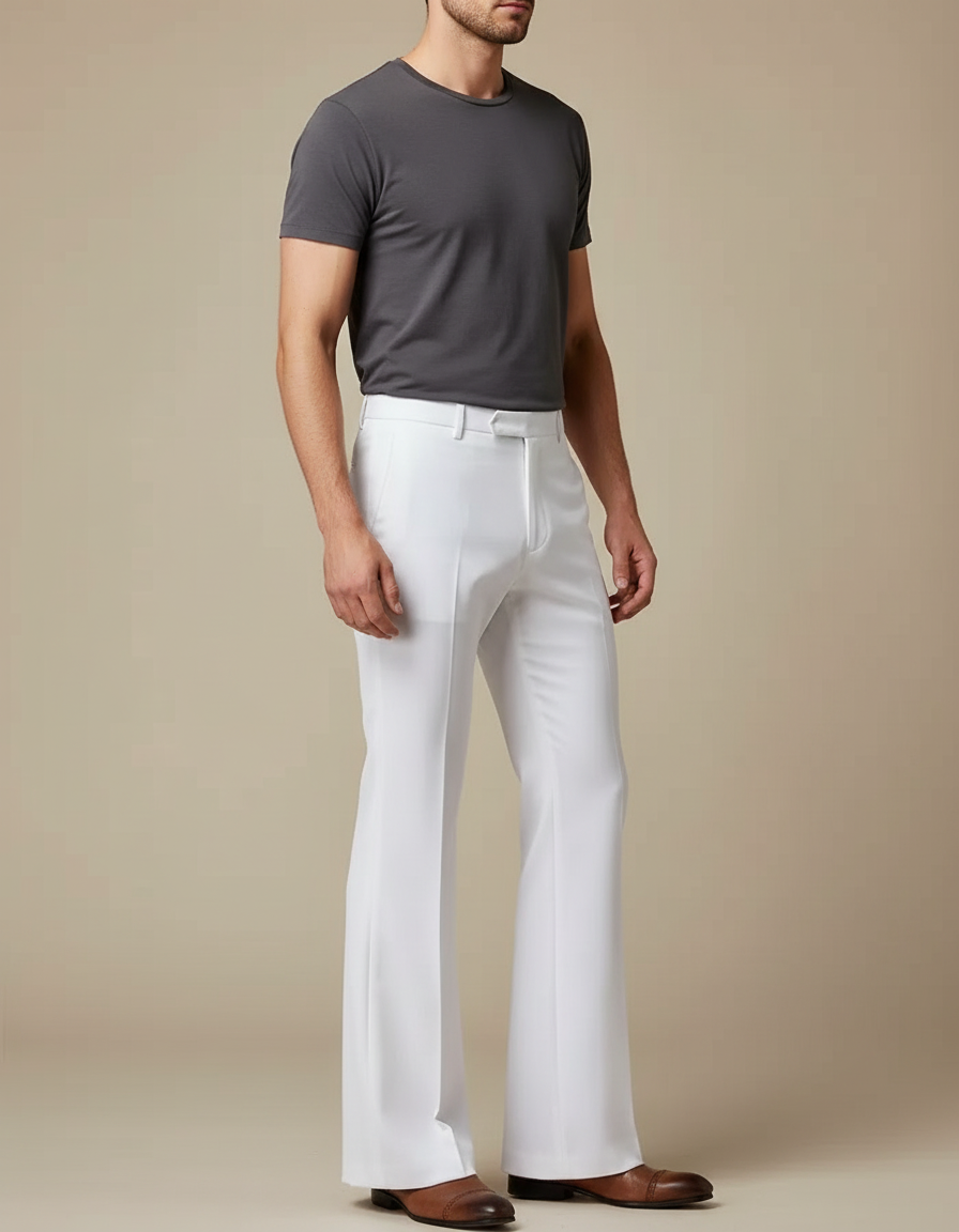 Pantalon Patte D'Éléphant Blanc Élégant Homme Ajusté Formel - Polyester