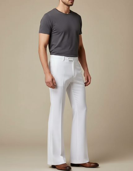 Pantalon Patte D'Éléphant Blanc Élégant Homme Ajusté Formel - Polyester