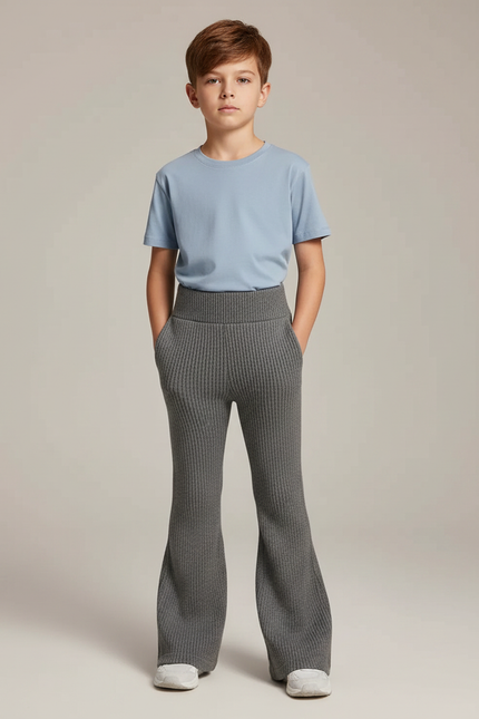 Pantalon Patte D'Éléphant Gris Côtelé Élastique Enfant - Maille