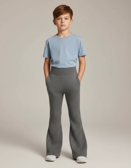 Pantalon Patte D'Éléphant Gris Côtelé Élastique Enfant - Maille