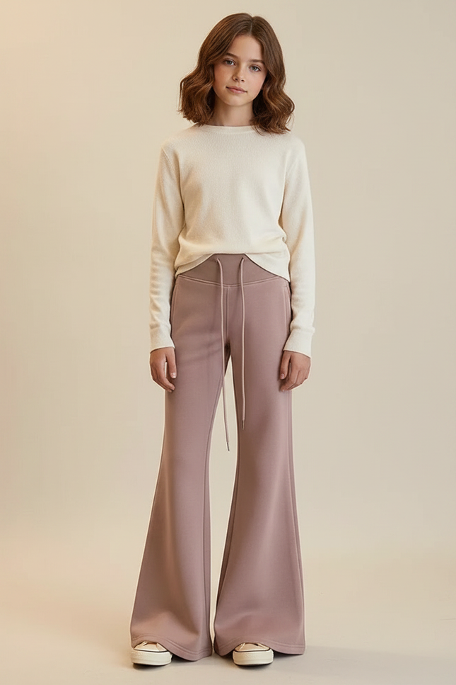 Pantalon Patte D'Éléphant Évasé Molleton Rose Décontracté Fille