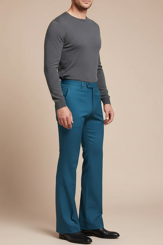 Pantalon Patte D'Éléphant Homme Bleu Canard Formel Élégant - Gabardine