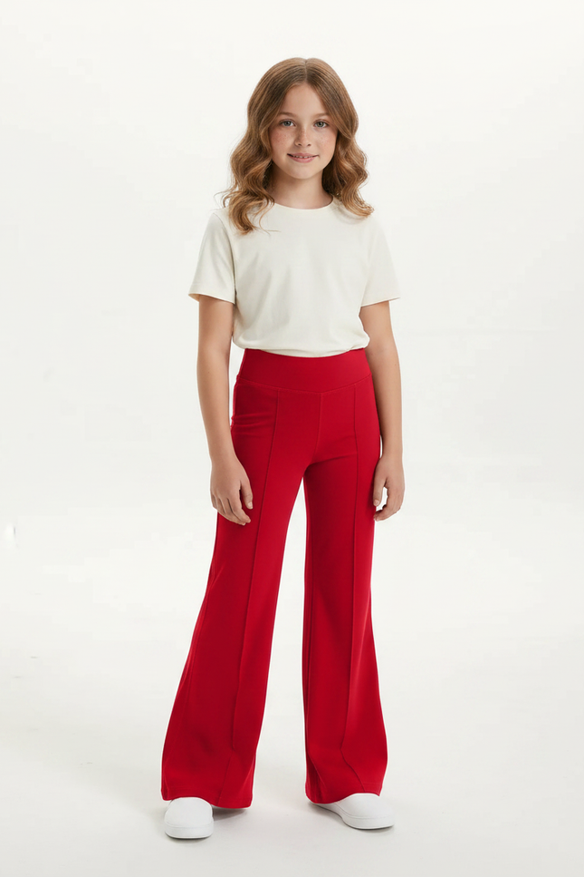 Pantalon Patte D'Éléphant Rouge Uni Confortable Évasé Fille - Maille