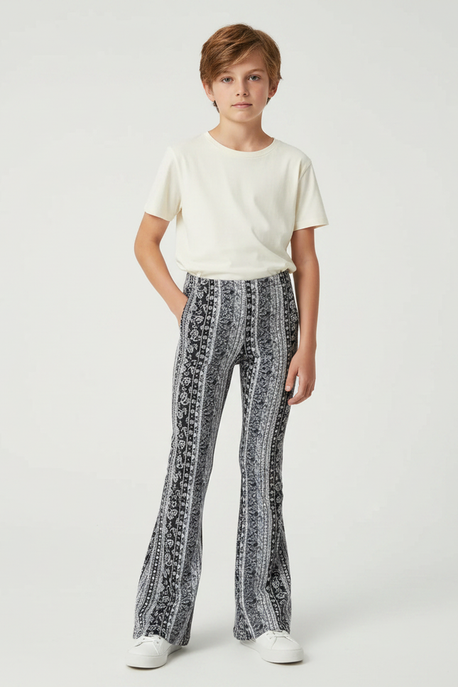 Pantalon Patte D'Éléphant Imprimé Élastique Ajusté Décontracté - Maille
