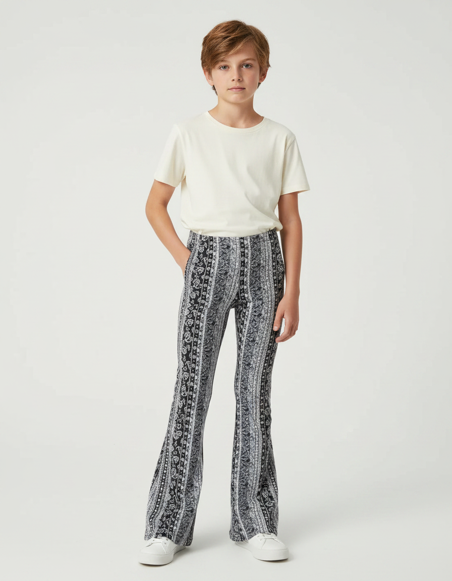 Pantalon Patte D'Éléphant Imprimé Élastique Ajusté Décontracté - Maille