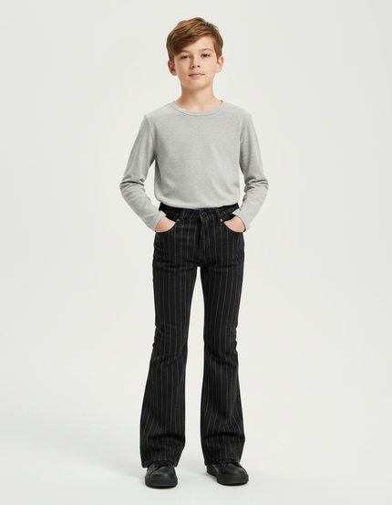 Pantalon Patte D'Éléphant Noir Rayé Vintage Décontracté Enfant - Gabardine