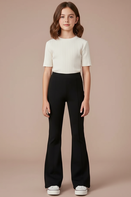 Pantalon Patte D'Éléphant Noir Taille Haute Confortable Élégant - Maille