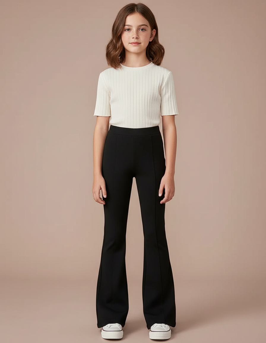 Pantalon Patte D'Éléphant Noir Taille Haute Confortable Élégant - Maille