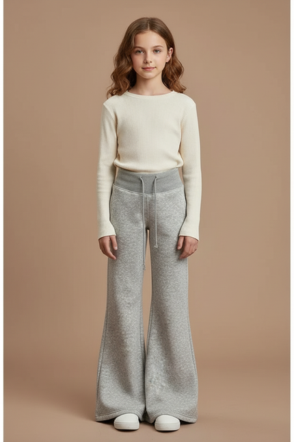 Pantalon Patte D'Éléphant Gris Ample Molleton Décontracté