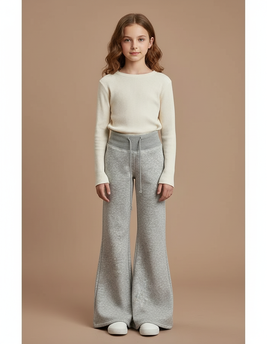 Pantalon Patte D'Éléphant Gris Ample Molleton Décontracté