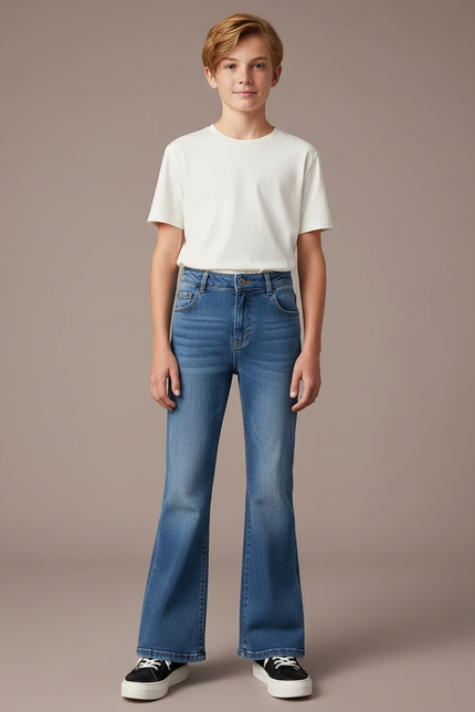 Pantalon Patte D'Éléphant Jean Bleu Denim Évasé Enfant