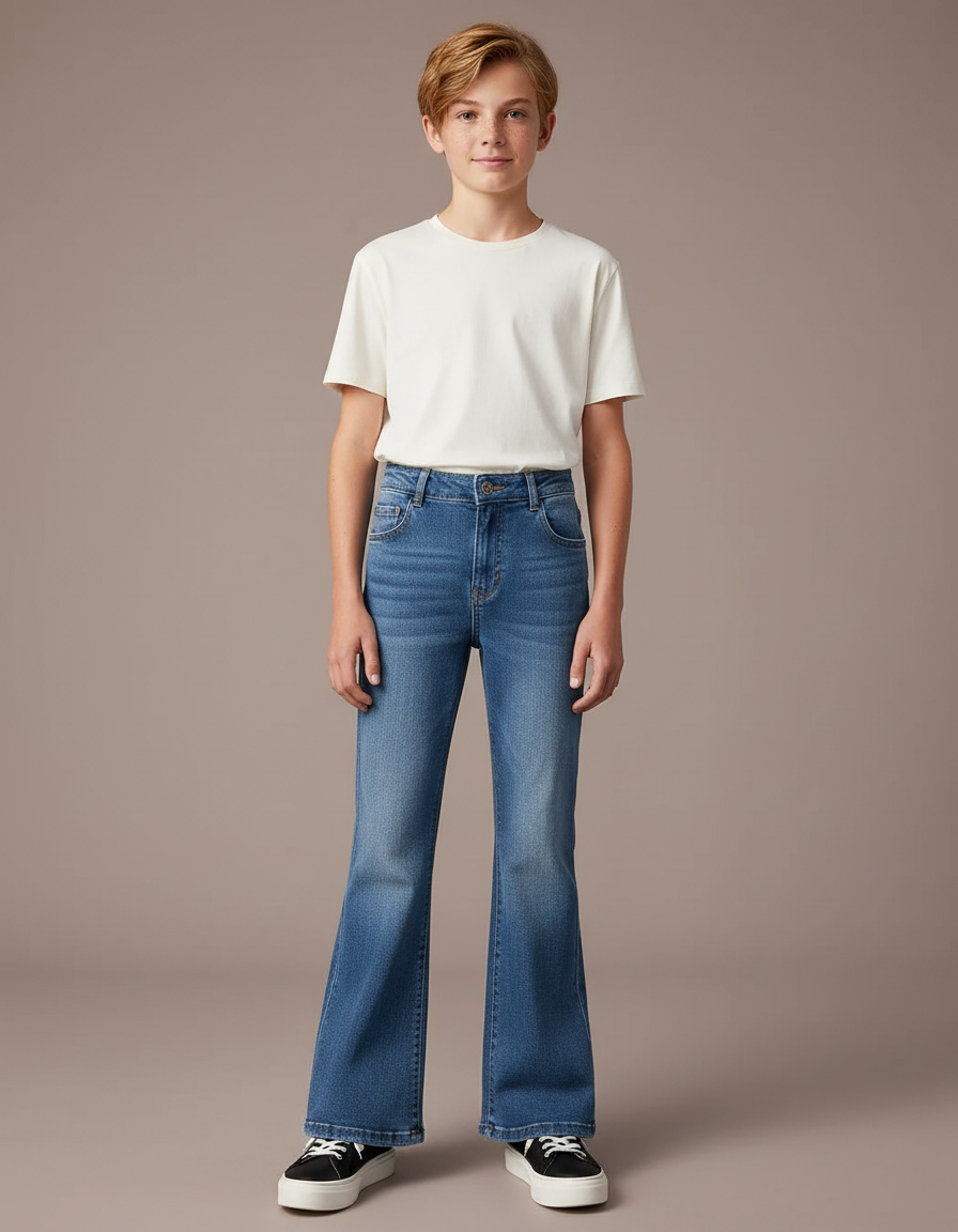 Pantalon Patte D'Éléphant Jean Bleu Denim Évasé Enfant