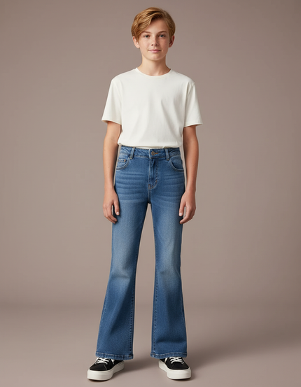 Pantalon Patte D'Éléphant Jean Bleu Denim Évasé Enfant
