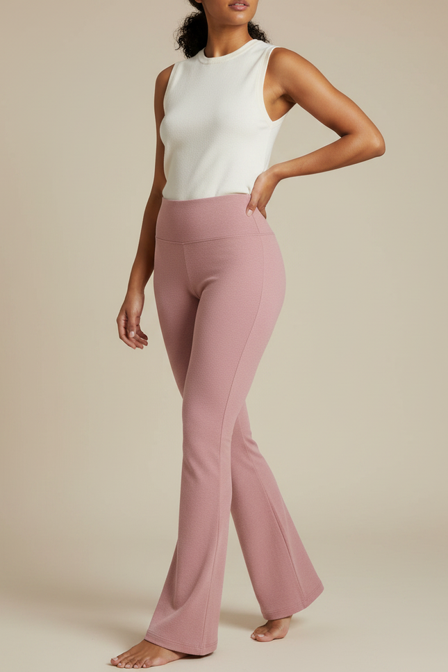 Pantalon Patte D'Éléphant Rose Évasé Confortable Taille Haute - Maille