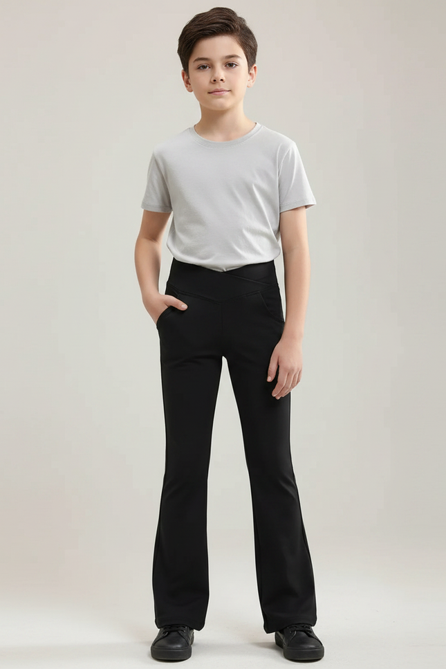Pantalon Patte D'Éléphant Noir Taille Haute Évasé Enfant - Polyester