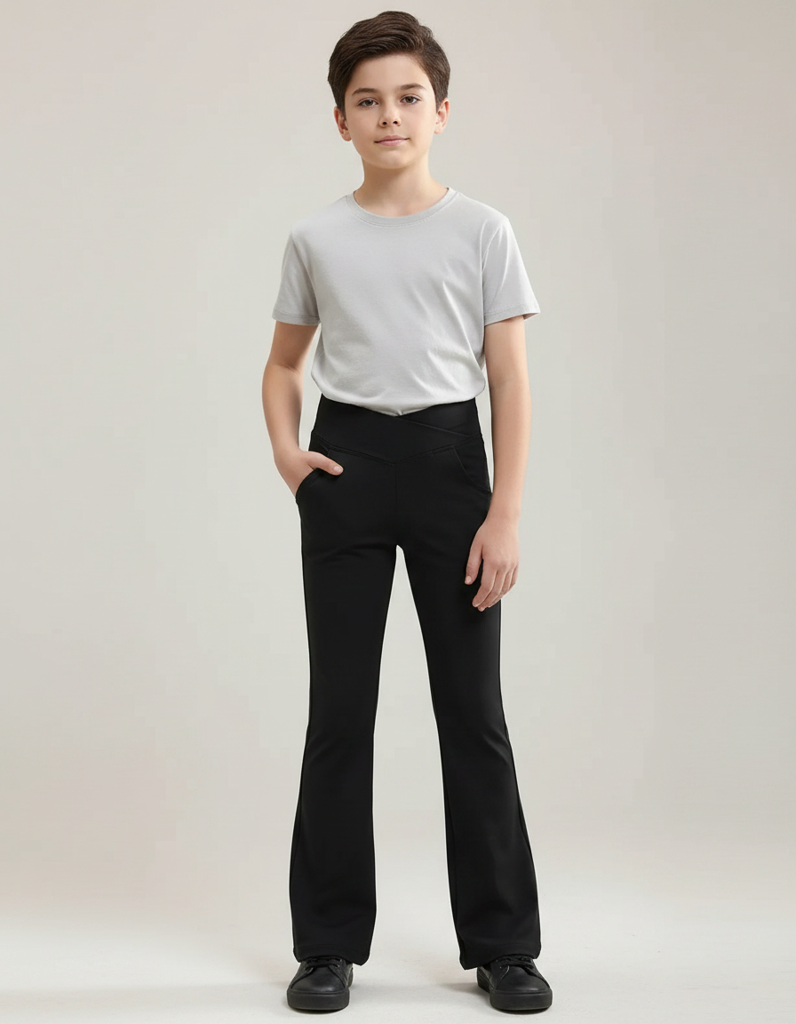 Pantalon Patte D'Éléphant Noir Taille Haute Évasé Enfant - Polyester