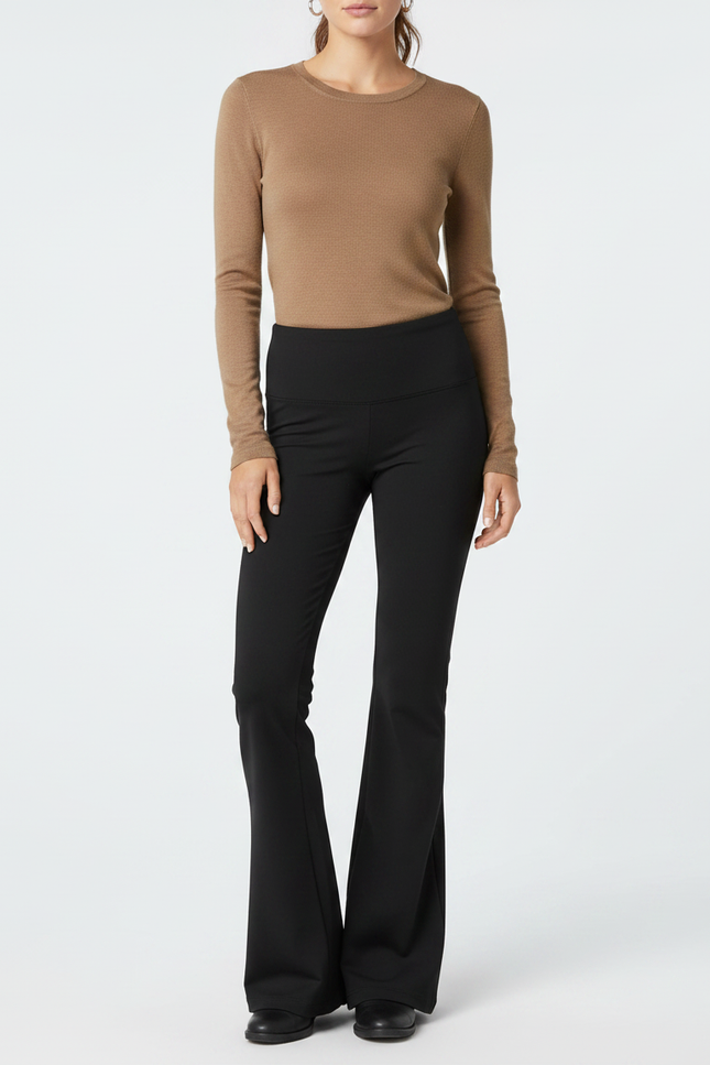 Pantalon Patte D'Éléphant Noir Taille Haute Évasé Chic - Polyester