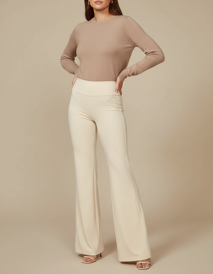 Pantalon Patte D'Éléphant Crème Fluide Taille Haute Élégant - Beige Maille