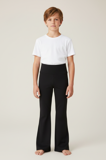 Pantalon Patte D'Éléphant Noir Uni Taille Haute Ample Élastique - Polyester