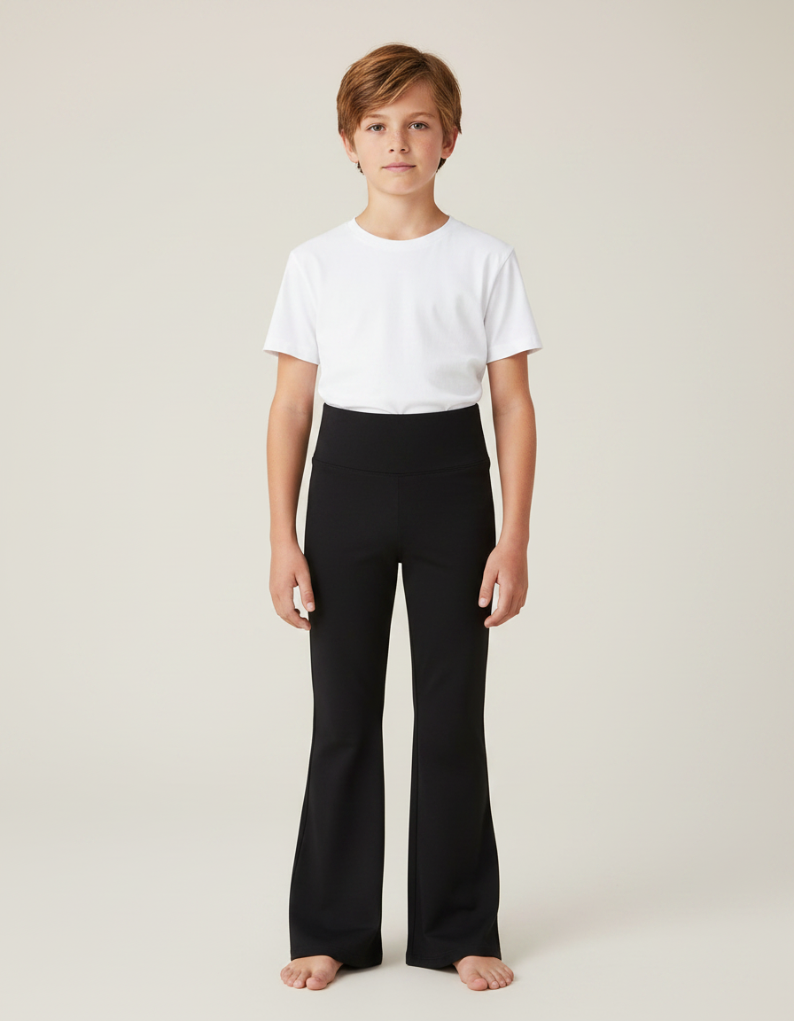 Pantalon Patte D'Éléphant Noir Uni Taille Haute Ample Élastique - Polyester
