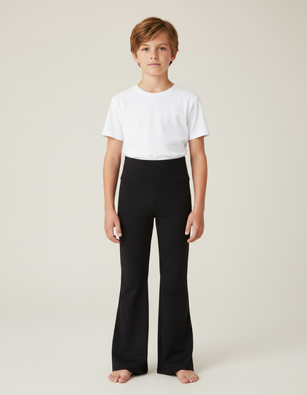 Pantalon Patte D'Éléphant Noir Uni Taille Haute Ample Élastique - Polyester