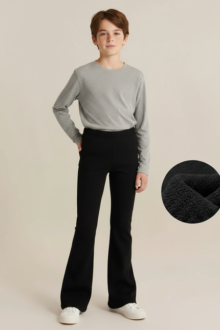 Pantalon Patte D'Éléphant Noir Doublé Polaire Enfant Évasé - Molleton