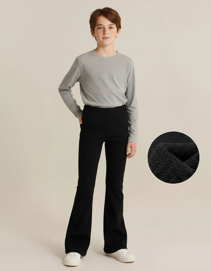 Pantalon Patte D'Éléphant Noir Doublé Polaire Enfant Évasé - Molleton