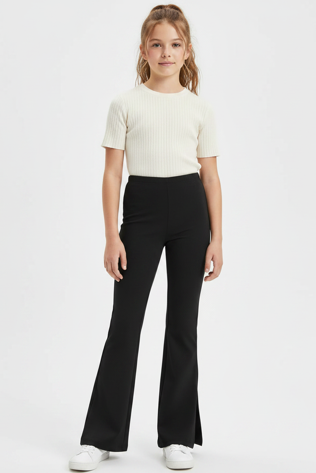 Pantalon Patte D'Éléphant Noir Évasé Confortable Fille - Maille