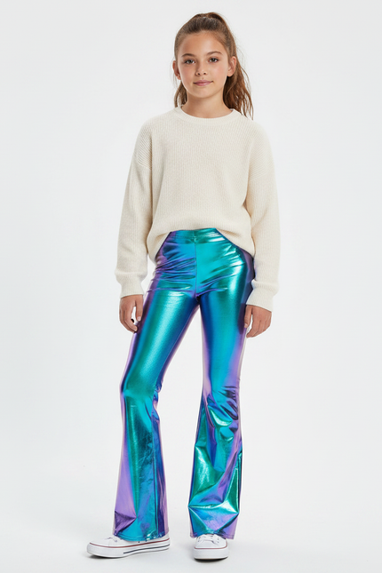 Pantalon Patte D'Éléphant Holographique Brillant Métallisé Évasé - Multicolore Polyester