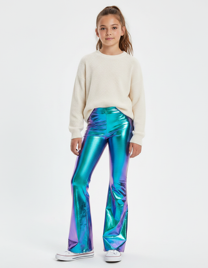 Pantalon Patte D'Éléphant Holographique Brillant Métallisé Évasé - Multicolore Polyester
