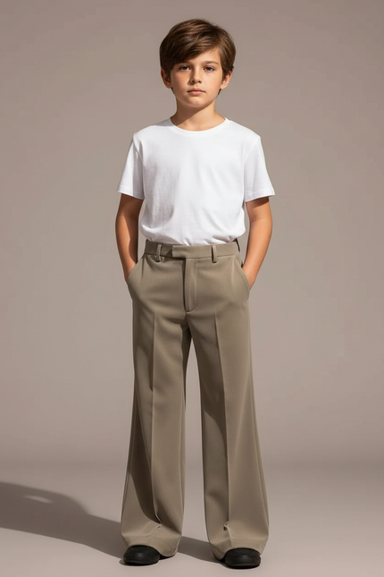 Pantalon Patte D'Éléphant Gris-Vert Uni Ample Fluide Enfant - Kaki Viscose