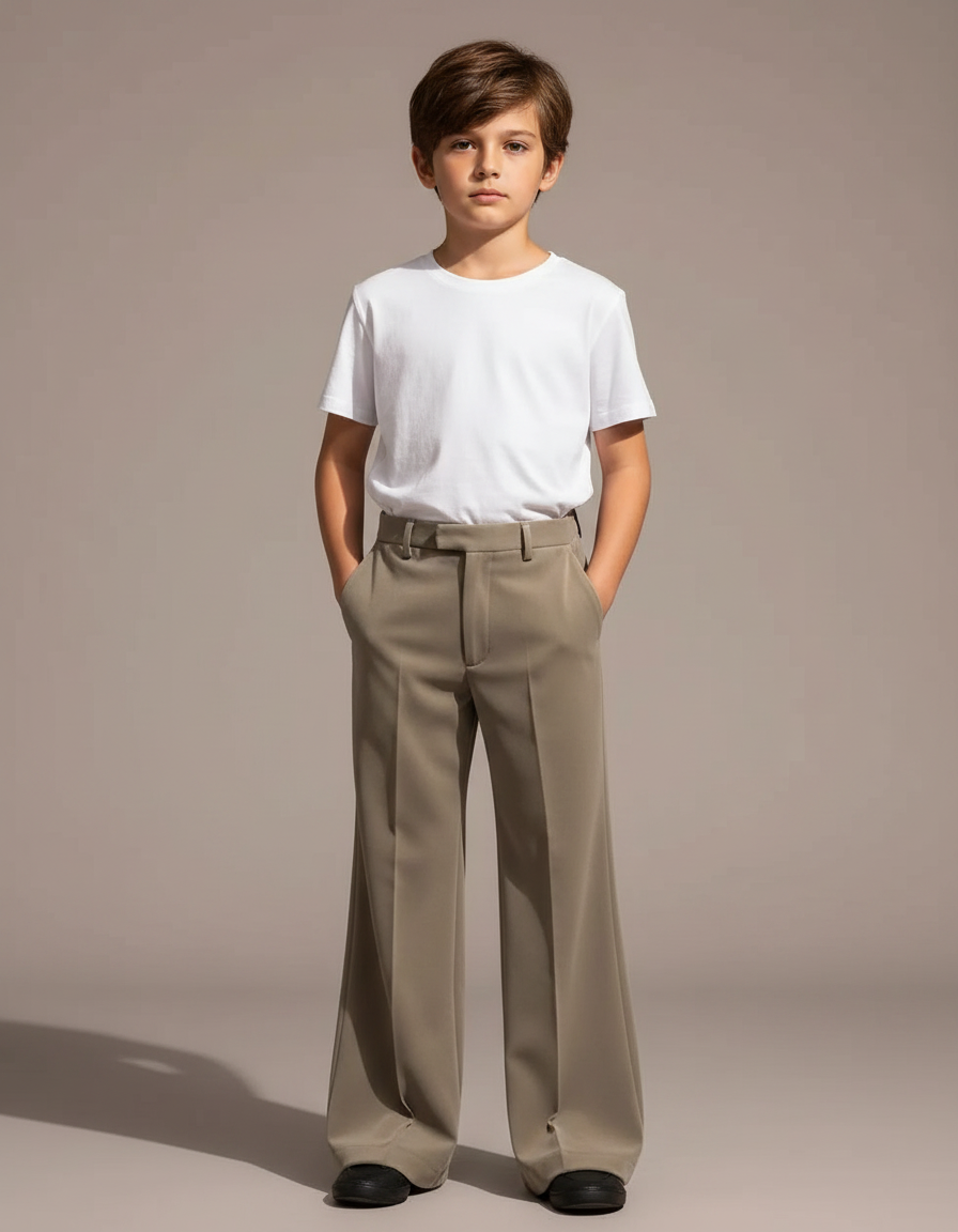 Pantalon Patte D'Éléphant Gris-Vert Uni Ample Fluide Enfant - Kaki Viscose