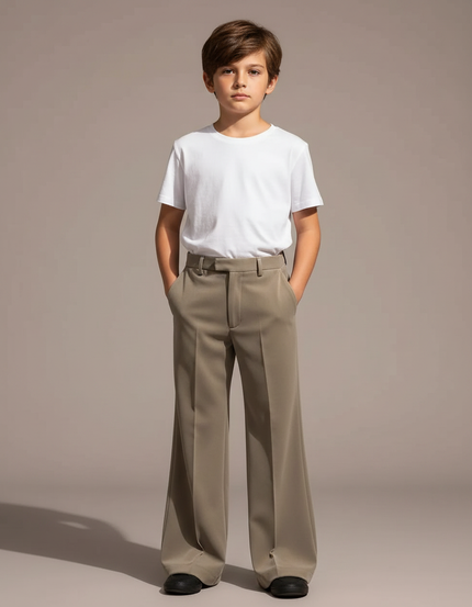 Pantalon Patte D'Éléphant Gris-Vert Uni Ample Fluide Enfant - Kaki Viscose