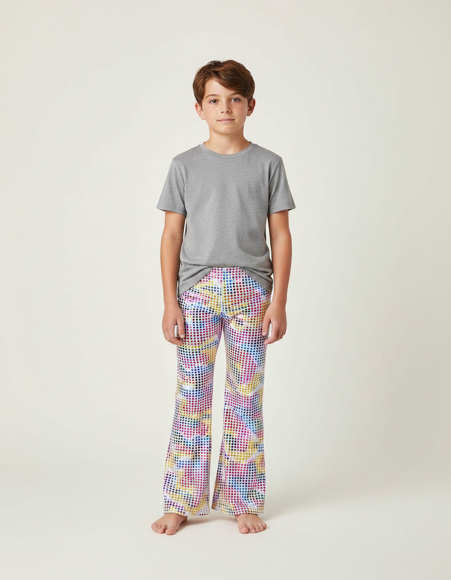 Pantalon Patte D'Éléphant Coloré Imprimé Pois Évasé Enfant - Multicolore Polyester