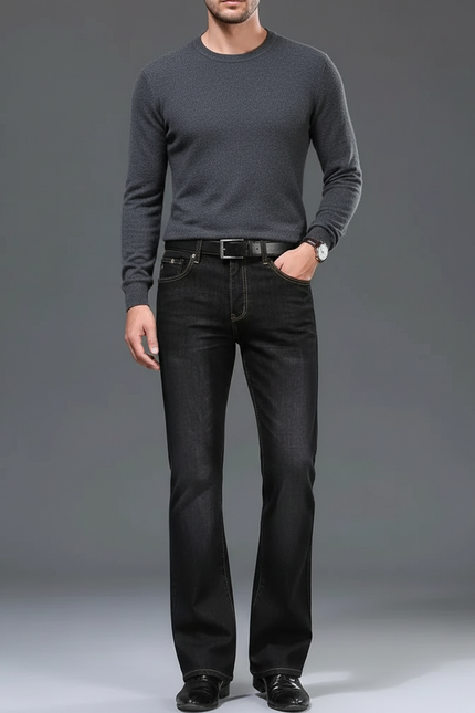 Pantalon Patte D'Éléphant Noir Délavé Homme Classique - Jean