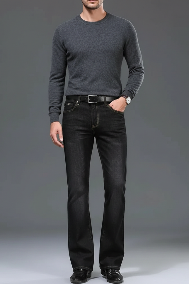 Pantalon Patte D'Éléphant Noir Délavé Homme Classique - Jean