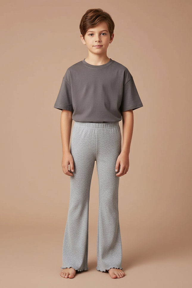 Pantalon Patte D'Éléphant Côtelé Gris Évasé Confortable - Maille