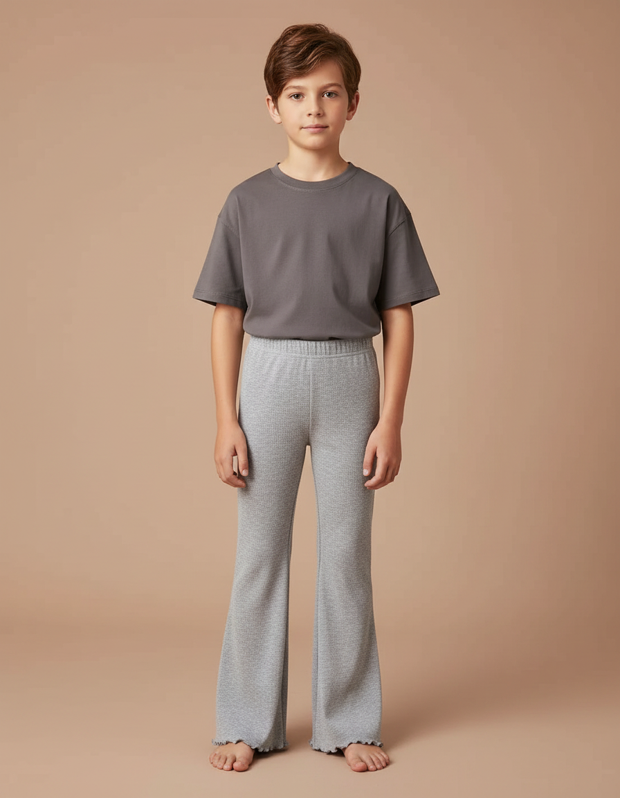 Pantalon Patte D'Éléphant Côtelé Gris Évasé Confortable - Maille