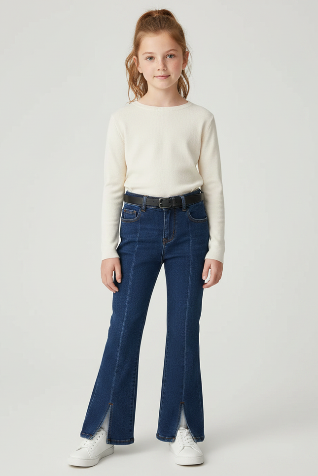 Pantalon Patte D'Éléphant Denim Bleu Évasé Enfant Fendu - Jean