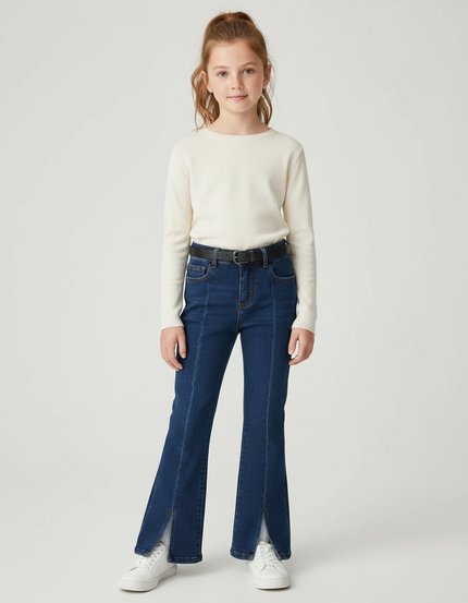 Pantalon Patte D'Éléphant Denim Bleu Évasé Enfant Fendu - Jean