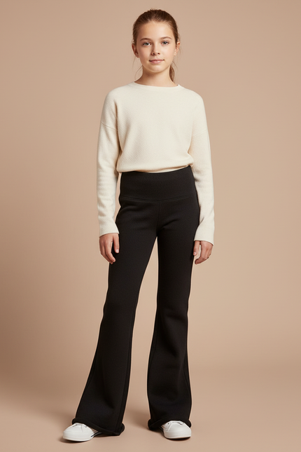 Pantalon Patte D'Éléphant Noir Évasé Confortable Côtelé - Maille