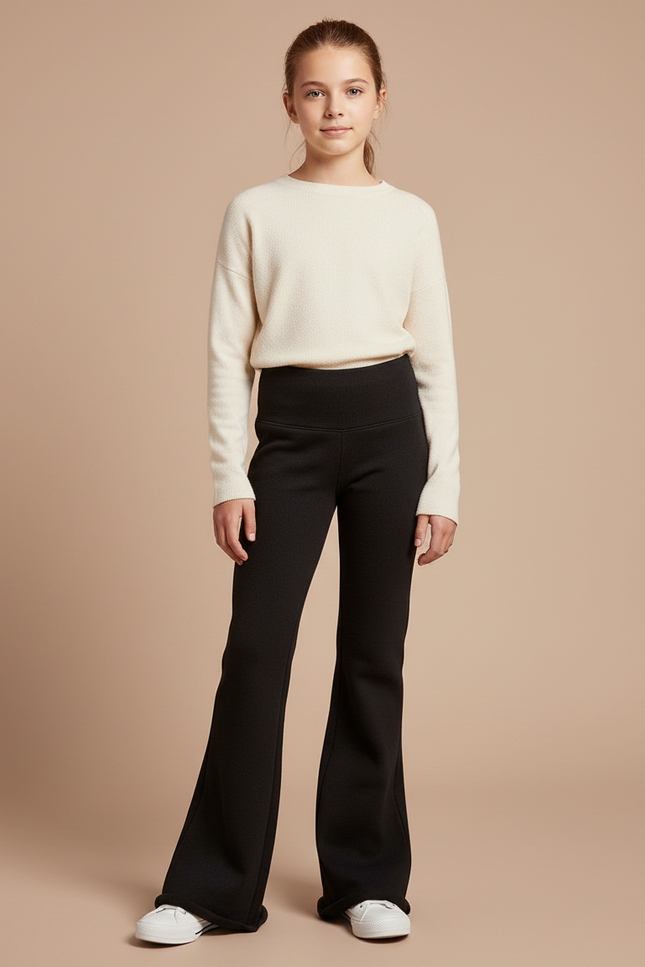 Pantalon Patte D'Éléphant Noir Évasé Confortable Côtelé - Maille