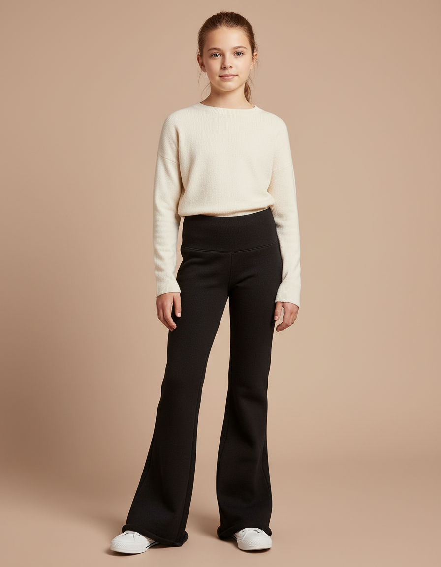 Pantalon Patte D'Éléphant Noir Évasé Confortable Côtelé - Maille