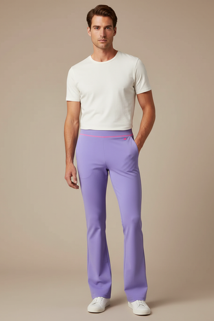 Pantalon Patte D'Éléphant Violet Uni Évasé Confortable Homme - Polyester